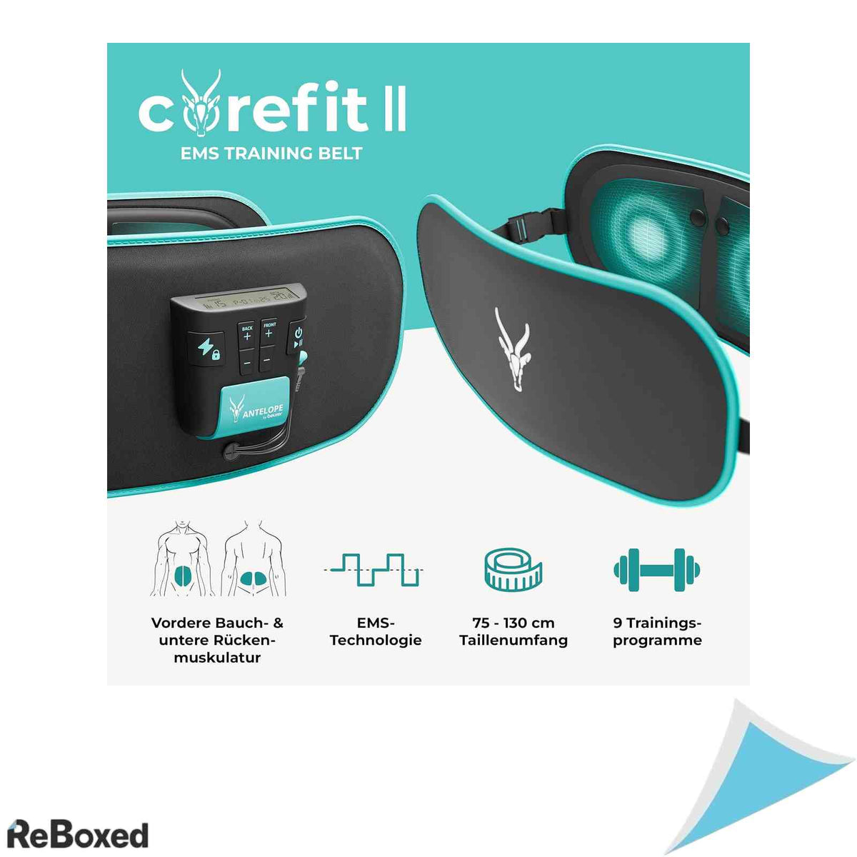 Centura Electrostimulare EMS Beurer Corefit II by Antelope Stimulare Abdomen si Spate 9 Programe 4 Electrozi Ajustabila Unisex Negru