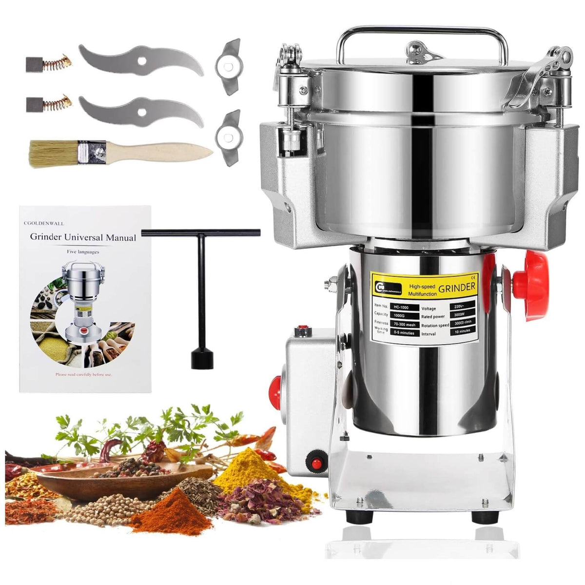 Cgoldenwall Moara Electrica 1000g 3000W Cereale Condimente