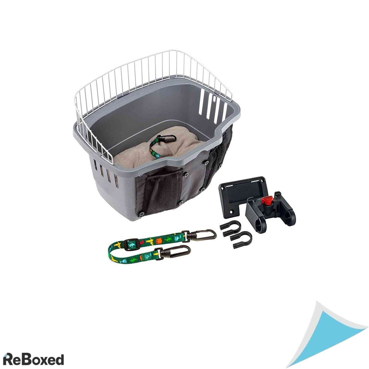 Cos Bicicleta pentru Transport Caini de Talie Mica Ferplast Atlas Bike 20 Rapid Cuscun Bumbac Cinghiola Siguranta si Retea Protectie Gri 47 x 35.5 x 34.5 cm