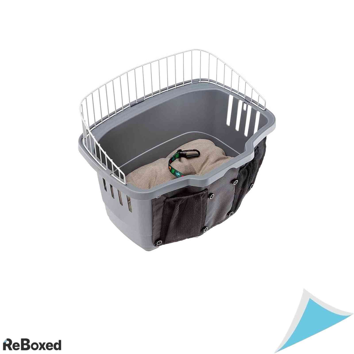 Cos Bicicleta pentru Transport Caini de Talie Mica Ferplast Atlas Bike 20 Rapid Cuscun Bumbac Cinghiola Siguranta si Retea Protectie Gri 47 x 35.5 x 34.5 cm