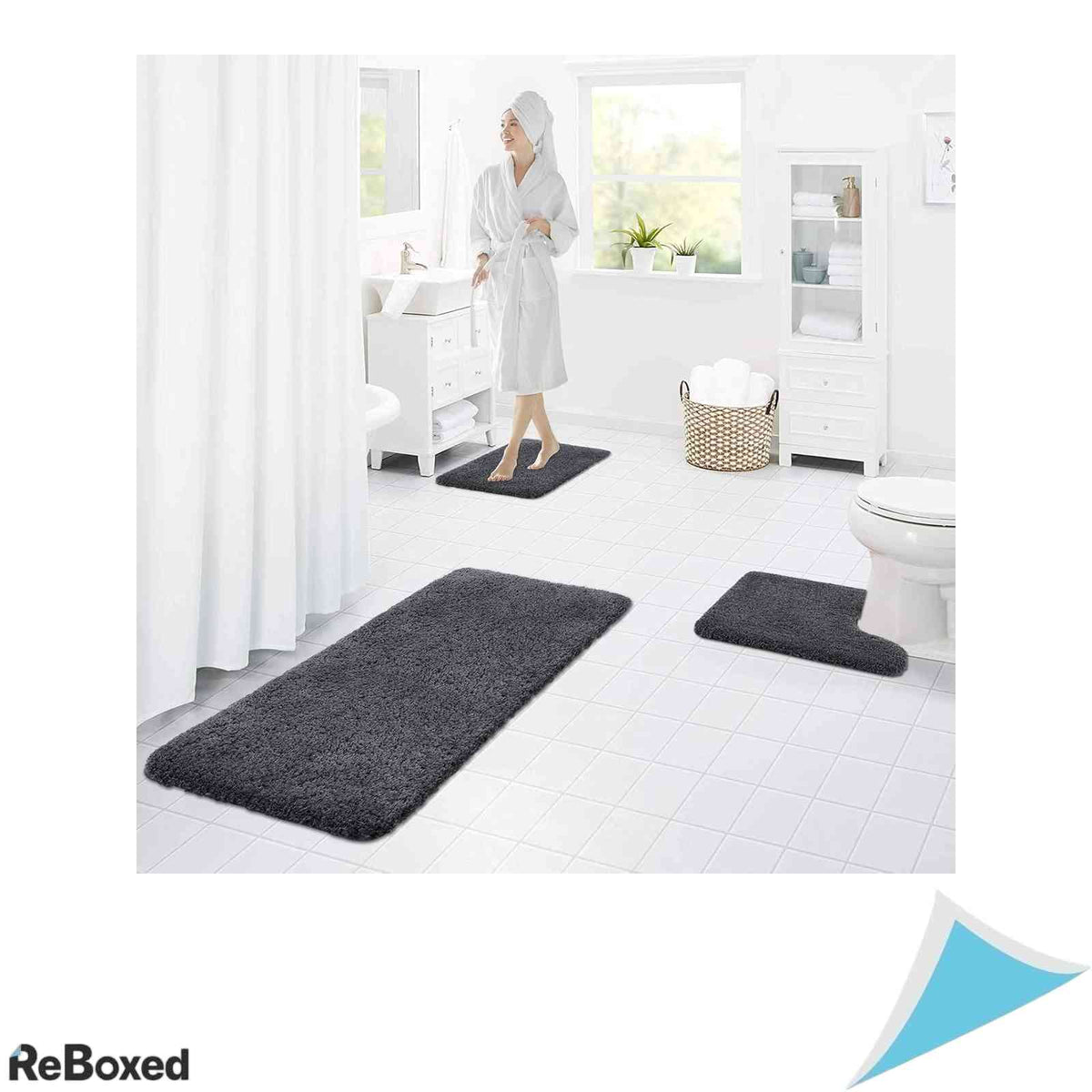 Covoras de Baie Homaxy Microfibra Plusata Absorbtie Baza Antiderapanta TPR 40x60 cm Gri Inchis