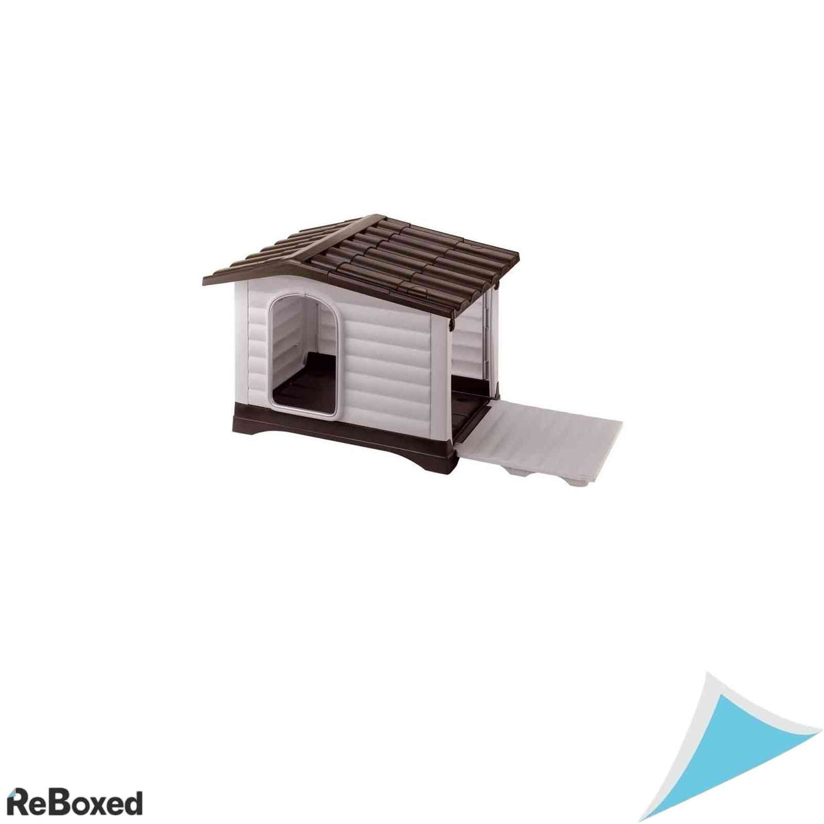 Cusca Caine de Exterior Ferplast Dogvilla 70 Material Termoplastic Rezistent UV Perete Lateral Rabatabil Sistem Ventilaţie 73 x 59 x 53 cm Bej Maro