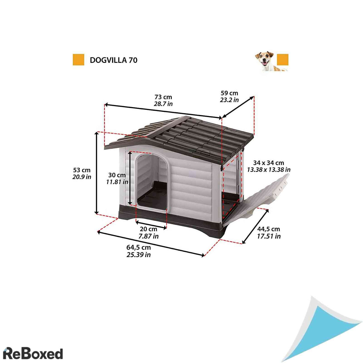 Cusca Caine de Exterior Ferplast Dogvilla 70 Material Termoplastic Rezistent UV Perete Lateral Rabatabil Sistem Ventilaţie 73 x 59 x 53 cm Bej Maro