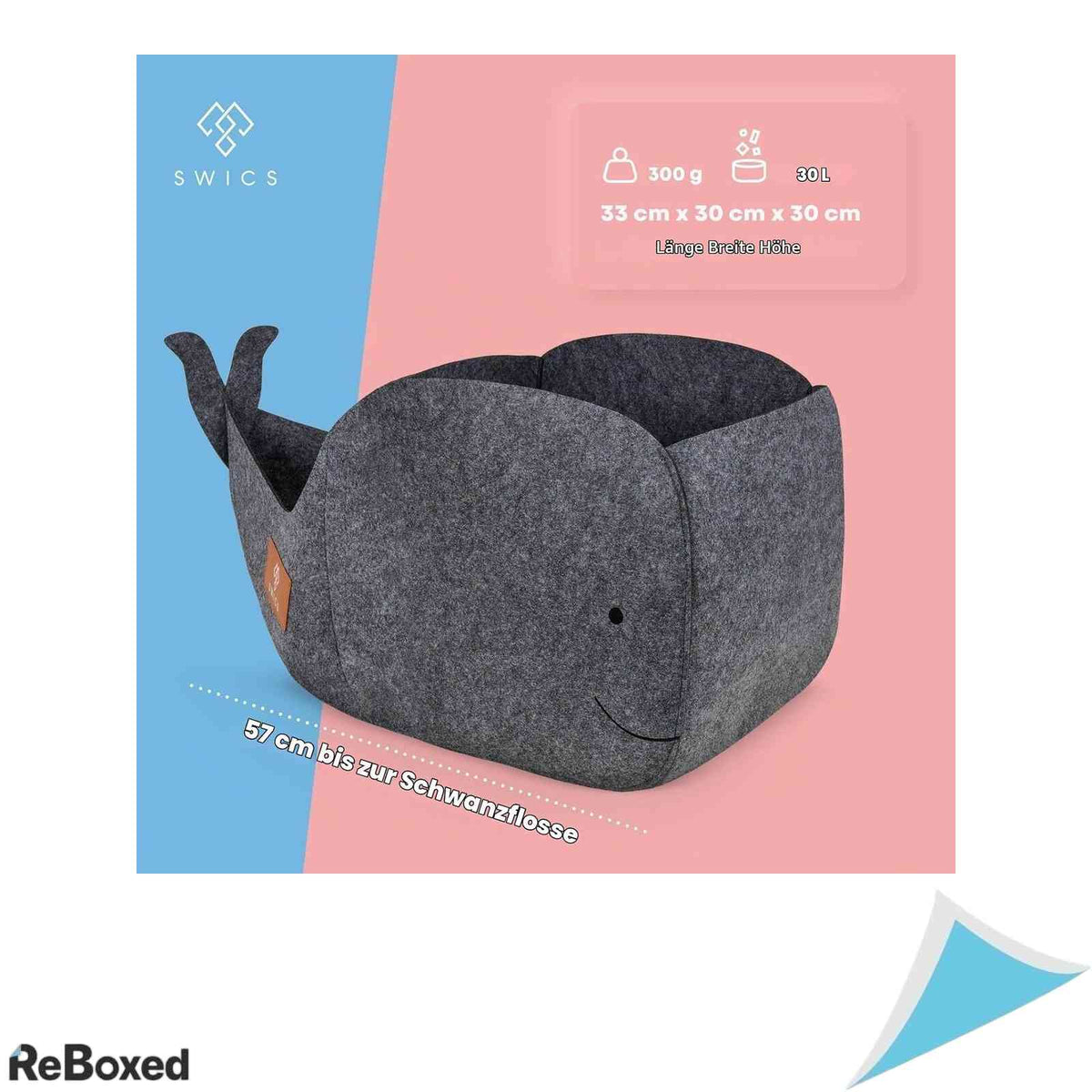Cutie Depozitare Jucarii din Fetru 30L Model Balena Compatibila Raft Kallax Pliabila