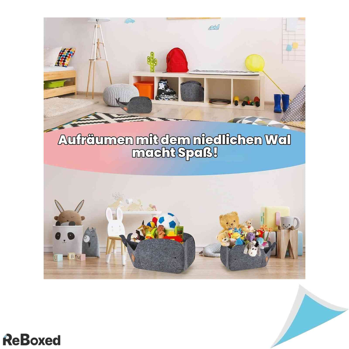 Cutie Depozitare Jucarii din Fetru 30L Model Balena Compatibila Raft Kallax Pliabila