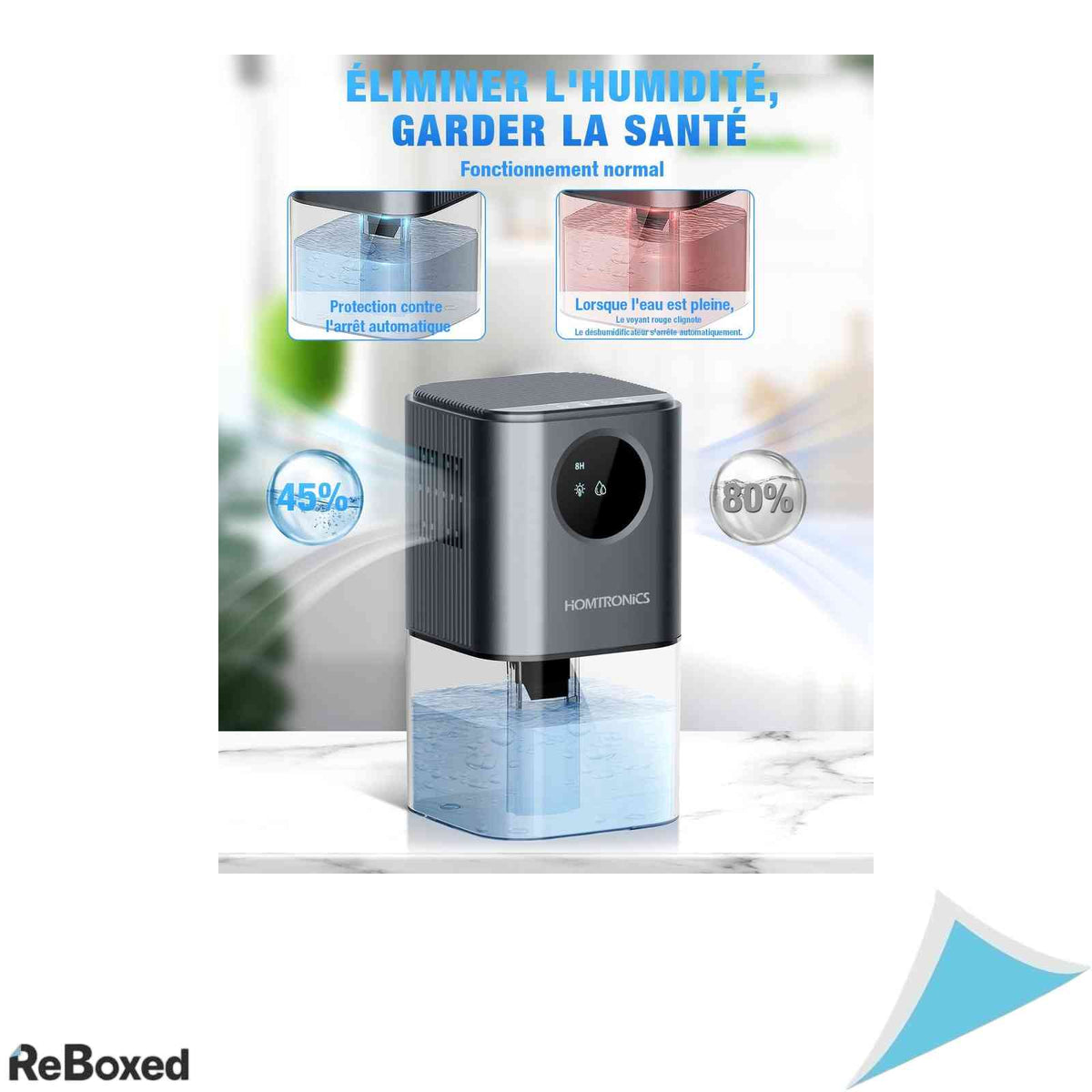 Dezumidificator de Aer Portabil Homtronics, Rezervor 1.7L, Iluminat LED 7 Culori