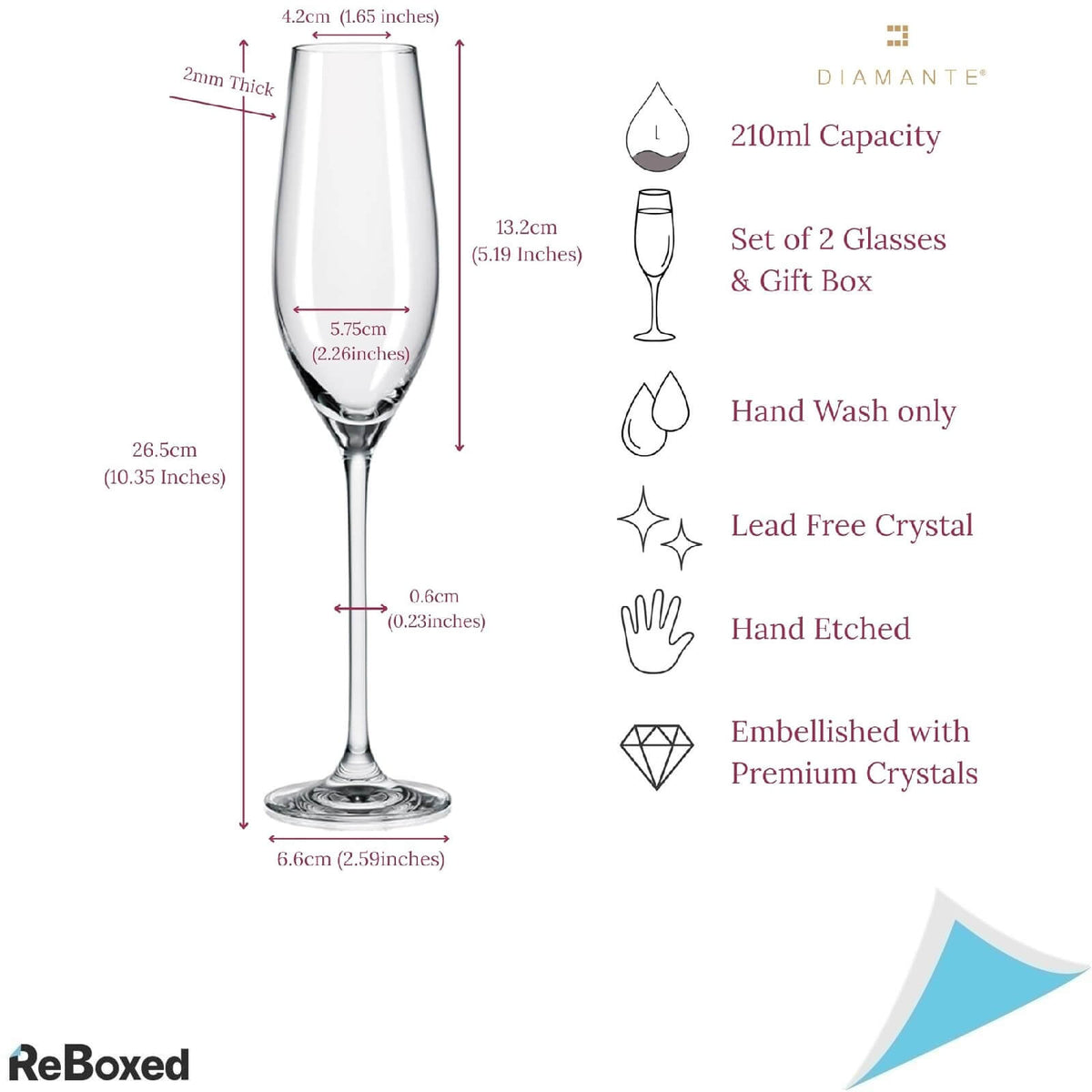 DIAMANTE Set 2 Pahare Sampanie 210ml