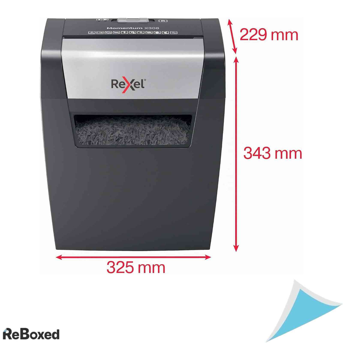 Distrugator de Documente Rexel Momentum X308 Taiere in Particule P3 Capacitate 8-9 Coli Cos 15 Litri Capsa si Agrafe Negru