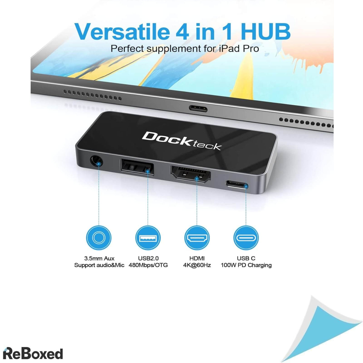 DockTech 4-in-1 HUB USB-C USB 3.0 Jack 3.5mm HDMI 4K-60Hz iPad