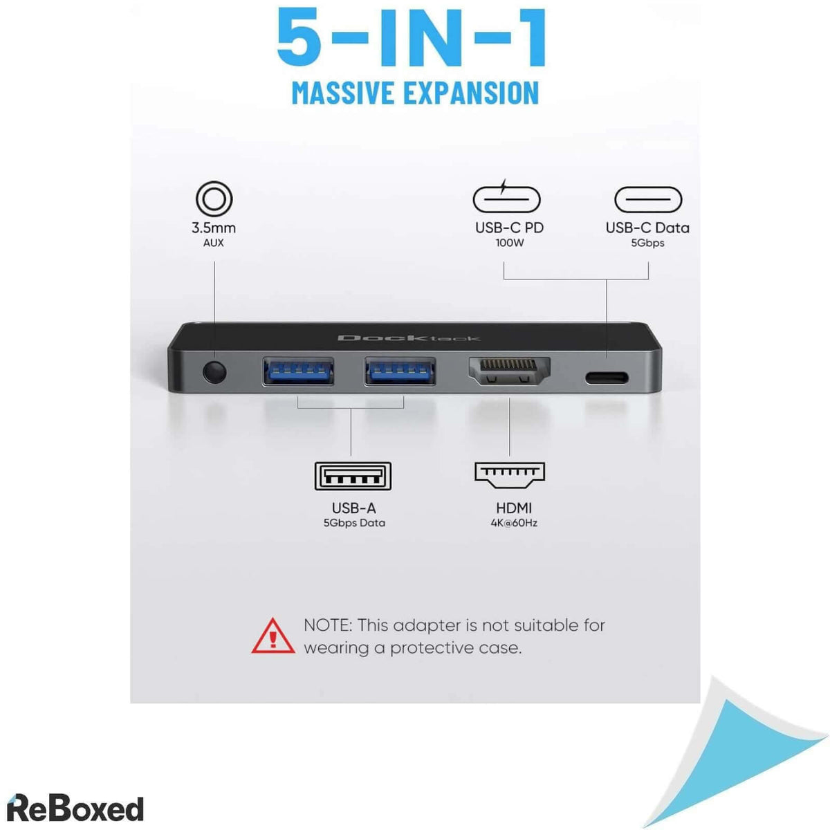 DockTech 5-in-1 HUB USB-C HDMI 4K 100W PD Apple Windows