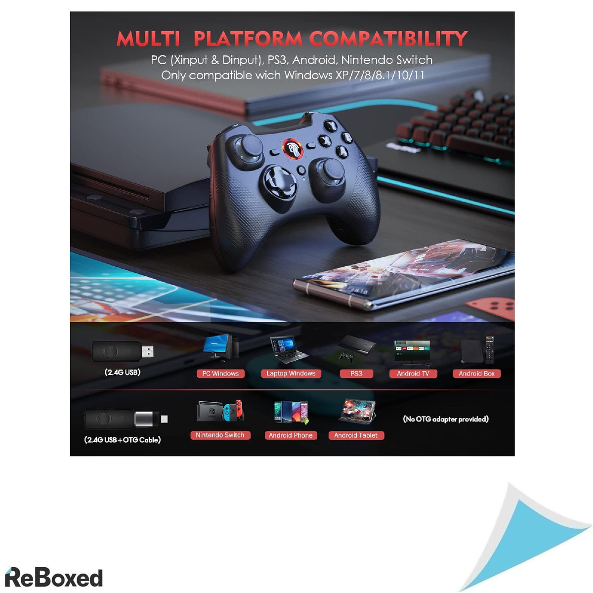 EasySMX Controller Wireless 2.4G – Dual Vibration, Turbo, Baterie Reincarcabila