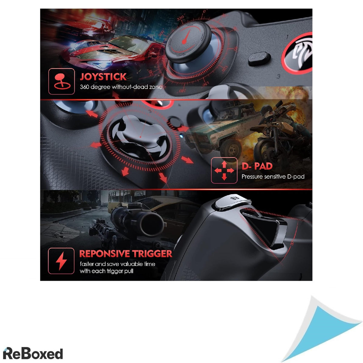 EasySMX Controller Wireless 2.4G – Dual Vibration, Turbo, Baterie Reincarcabila