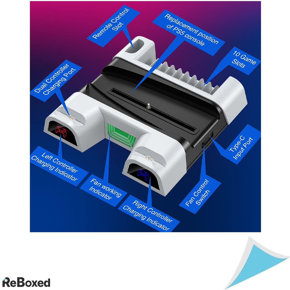 ECCHTPOOWER Suport Multifunctional cu Ventilator si Incarcator pentru PS5