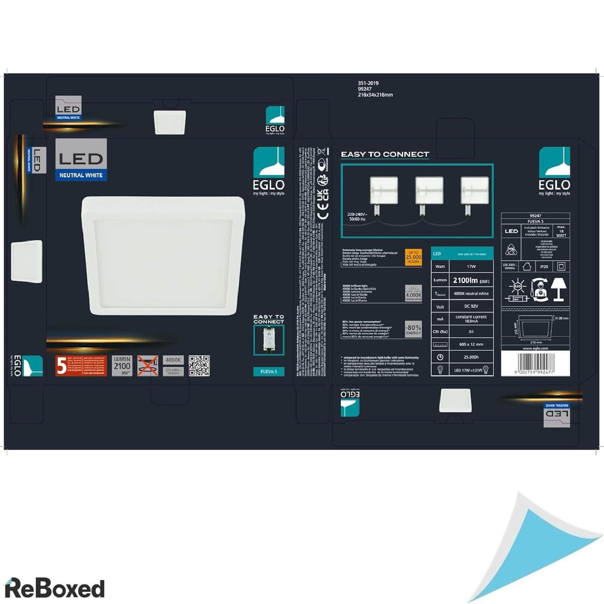 Eglo Fueva 5 Plafoniera LED Patrata 21x21 cm