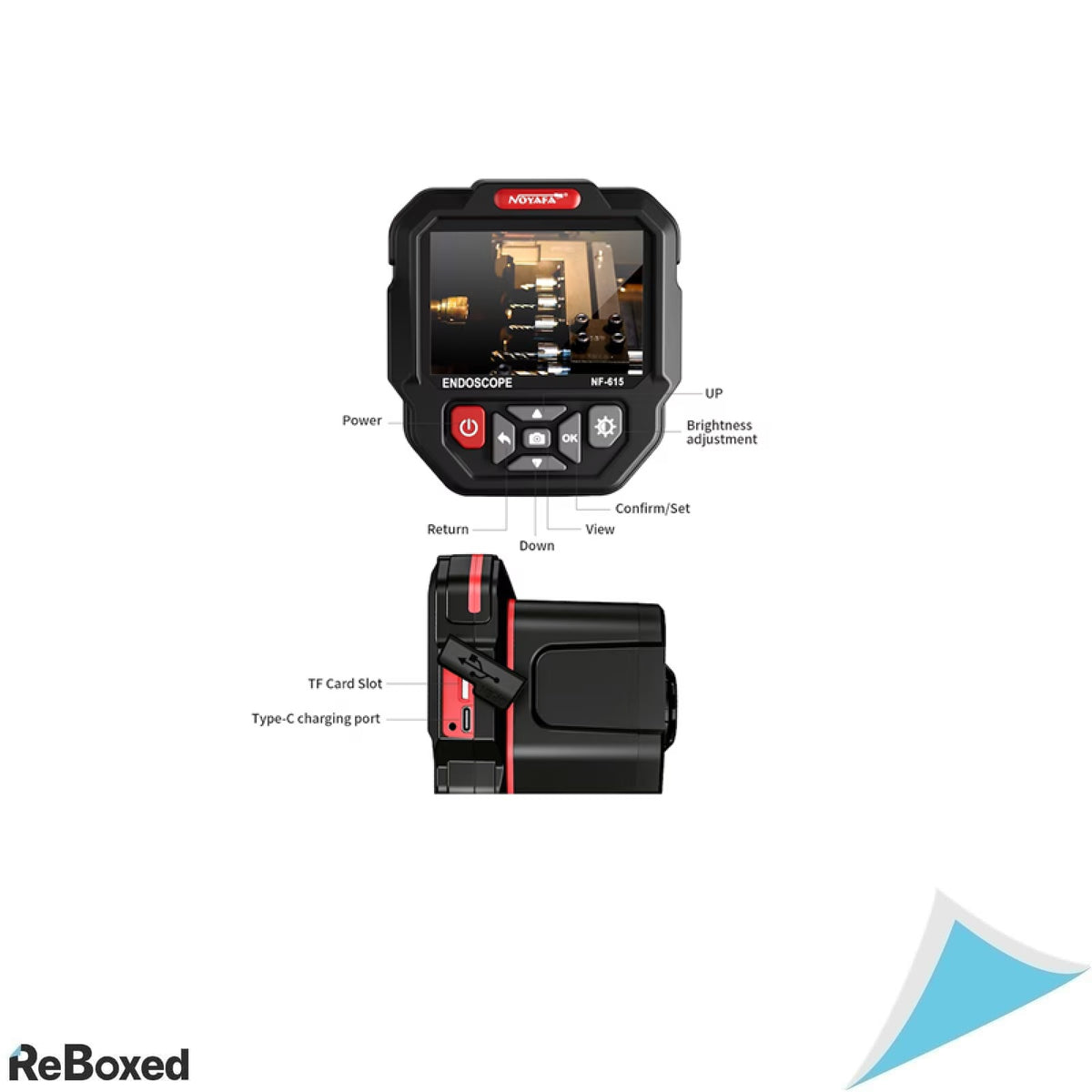 Endoscop Industrial Profesional NOYAFA NF-615, Camera Inspectie 1080P Full HD, Ecran 3.5 inch, Cablu Rigid 5 m, 8 LED-uri Reglabile, Foto/Video, IP67, USB-C