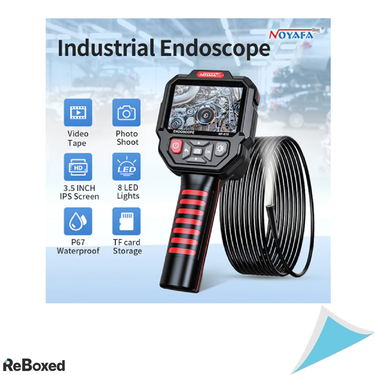 Endoscop Industrial Profesional NOYAFA NF-615, Camera Inspectie 1080P Full HD, Ecran 3.5 inch, Cablu Rigid 5 m, 8 LED-uri Reglabile, Foto/Video, IP67, USB-C