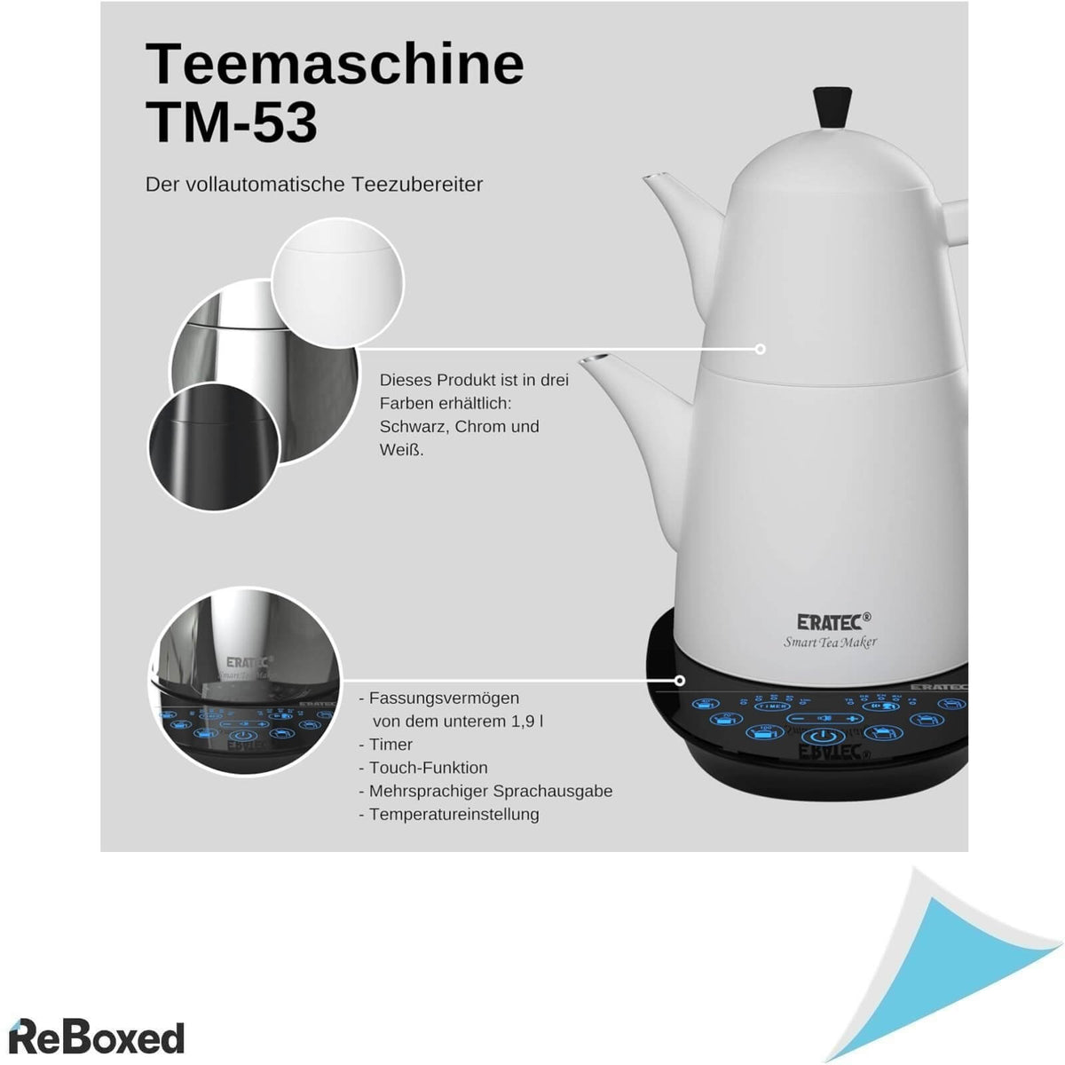 EraTek TM-53 1.9 Litri 2000W Ceainic Automat cu Infuzor si Voce Alb