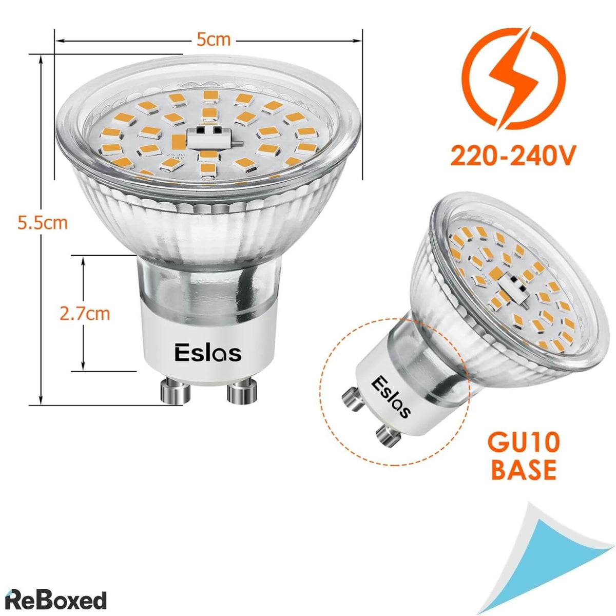Eslas Set 10 x Spot 5W LED GU10 220V 550lm 3000K CRI 90
