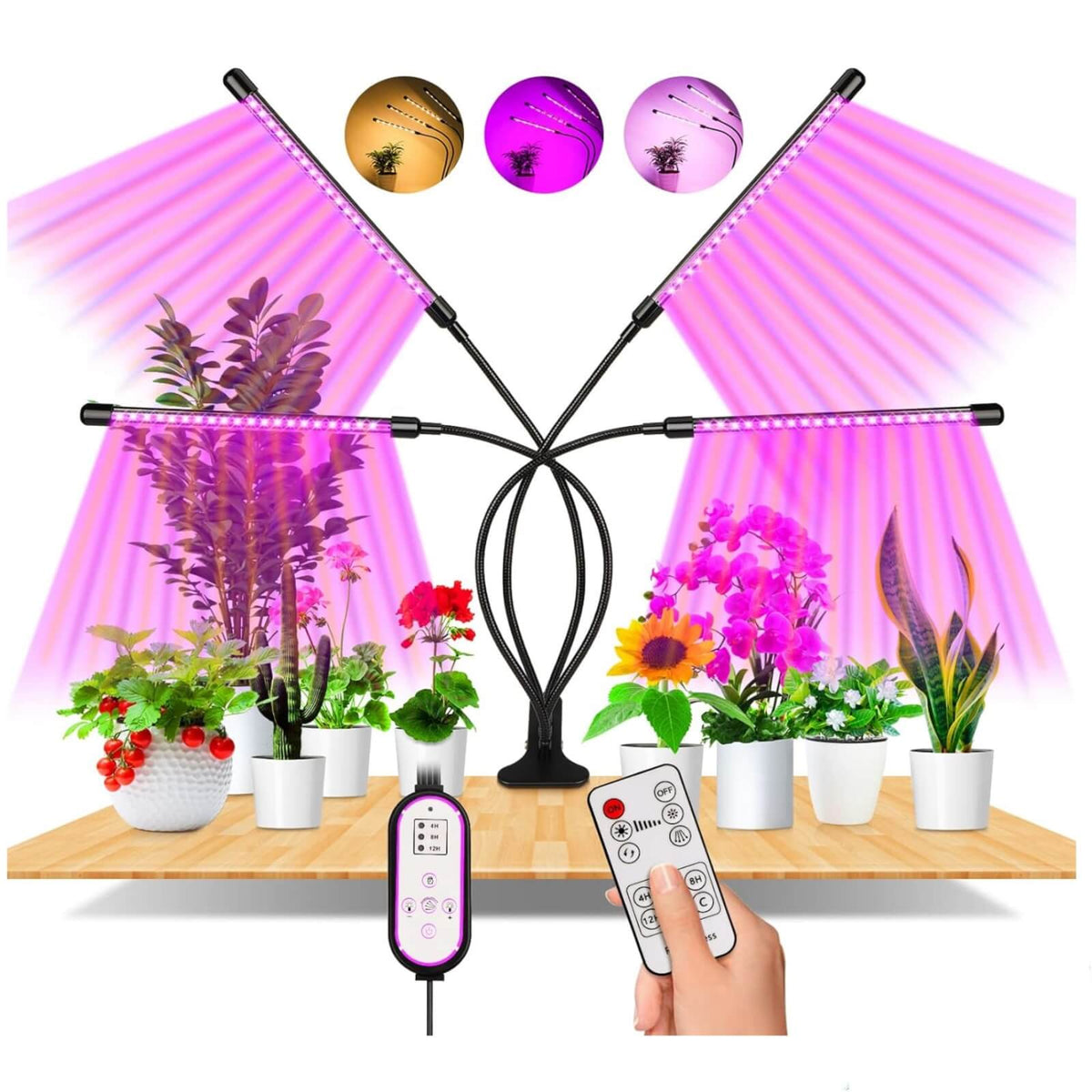 Eweima 4 Lampi LED pentru Cresterea Plantelor 3 Moduri de Iluminare