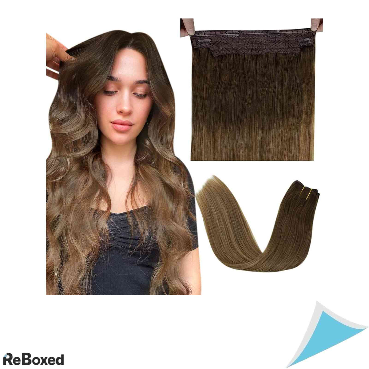 LaaVoo Extensii de Par Natural Balayage cu Fir Transparent 30cm 80g Saten Mediu Deschis si Blond Inchis