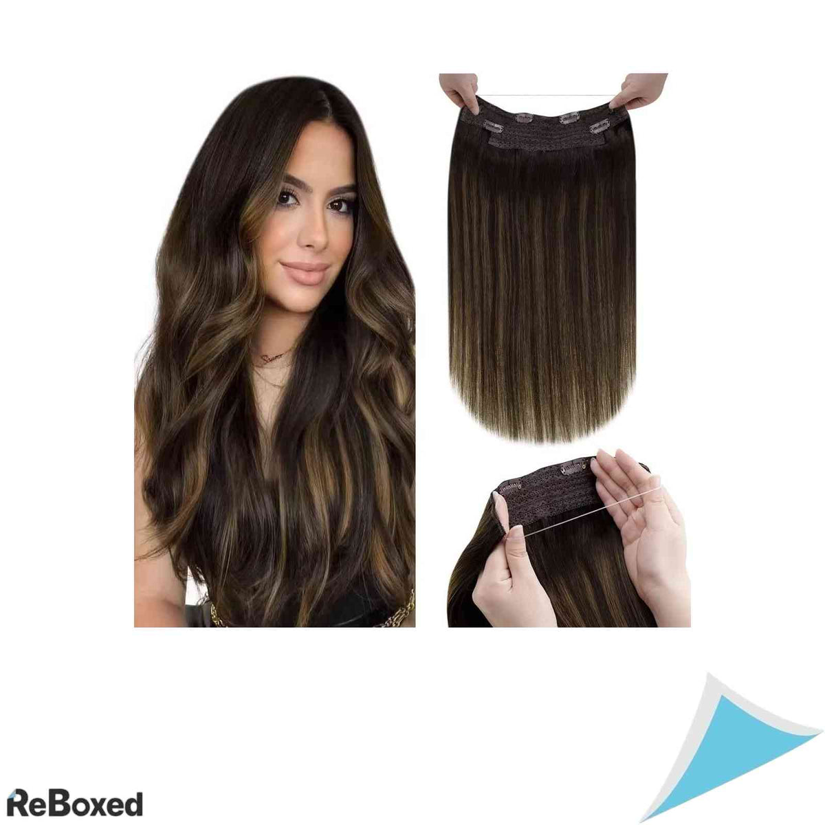 LaaVoo Extensii de Par Natural Balayage cu Fir Transparent 35cm 80g Saten Inchis si Saten Deschis