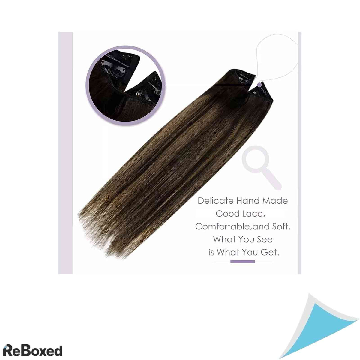 LaaVoo Extensii de Par Natural Balayage cu Fir Transparent 35cm 80g Saten Inchis si Saten Deschis