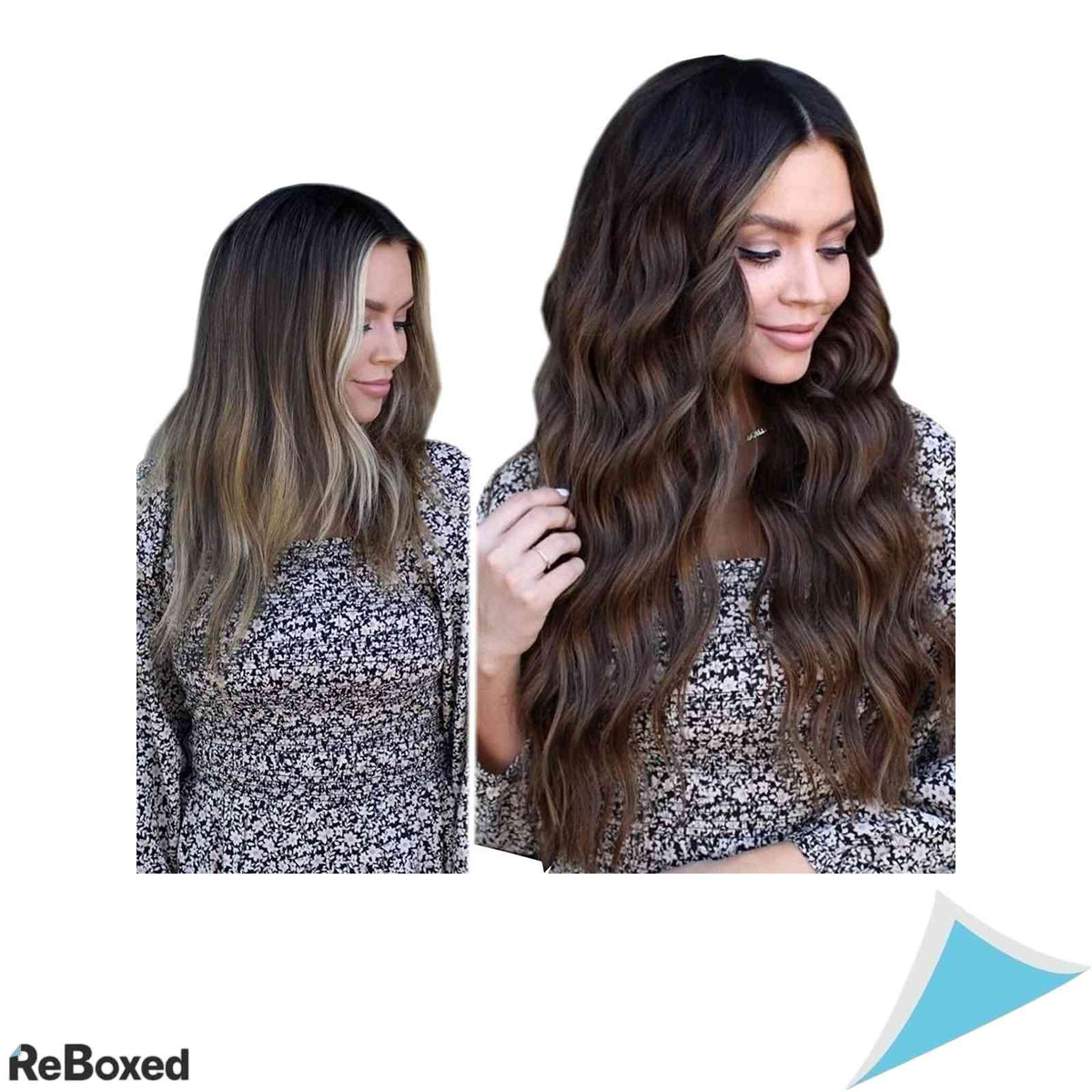 LaaVoo Extensii de Par Natural Balayage cu Fir Transparent 35cm 80g Saten Inchis si Saten Deschis