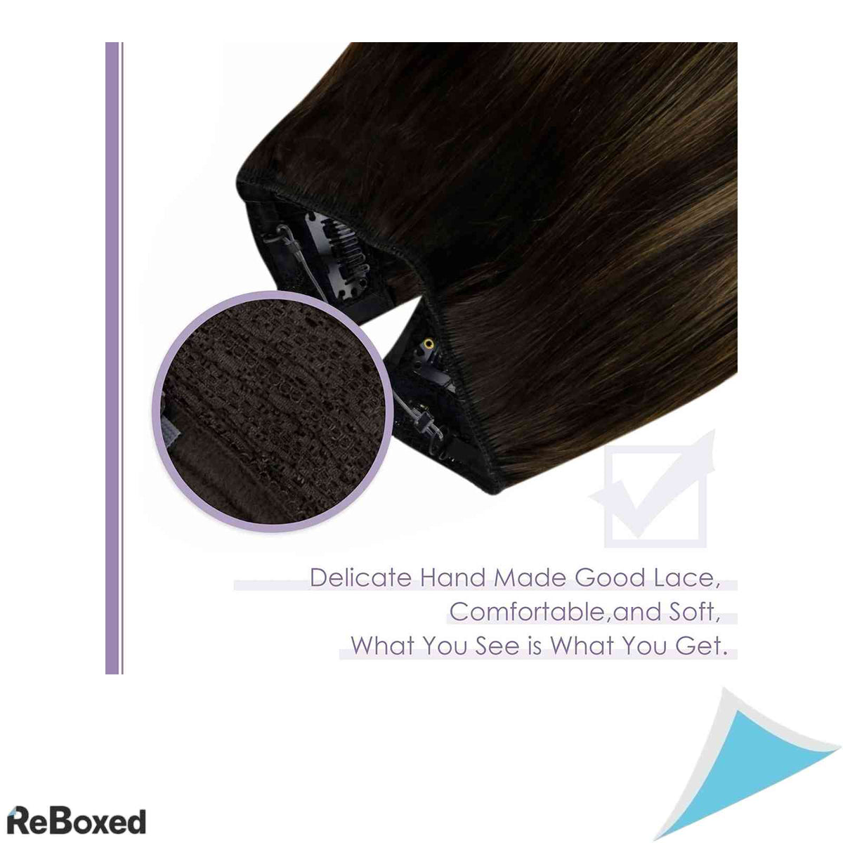 LaaVoo Extensii de Par Natural Balayage cu Fir Transparent 35cm 80g Saten Inchis si Saten Deschis