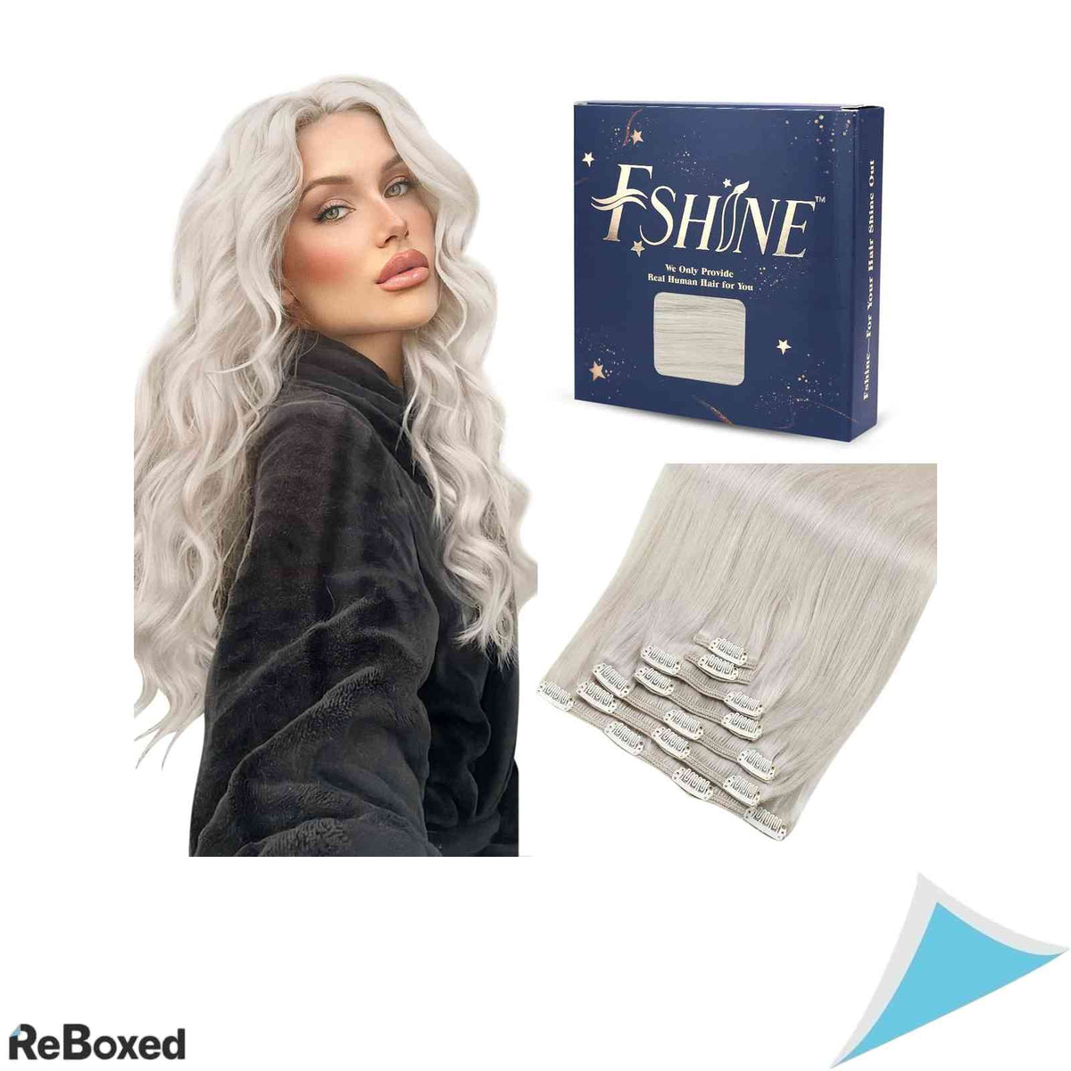 Extensii de Par Natural Clip-In Fshine 50cm 120g Blond Alb / White Blonde 7 Piese