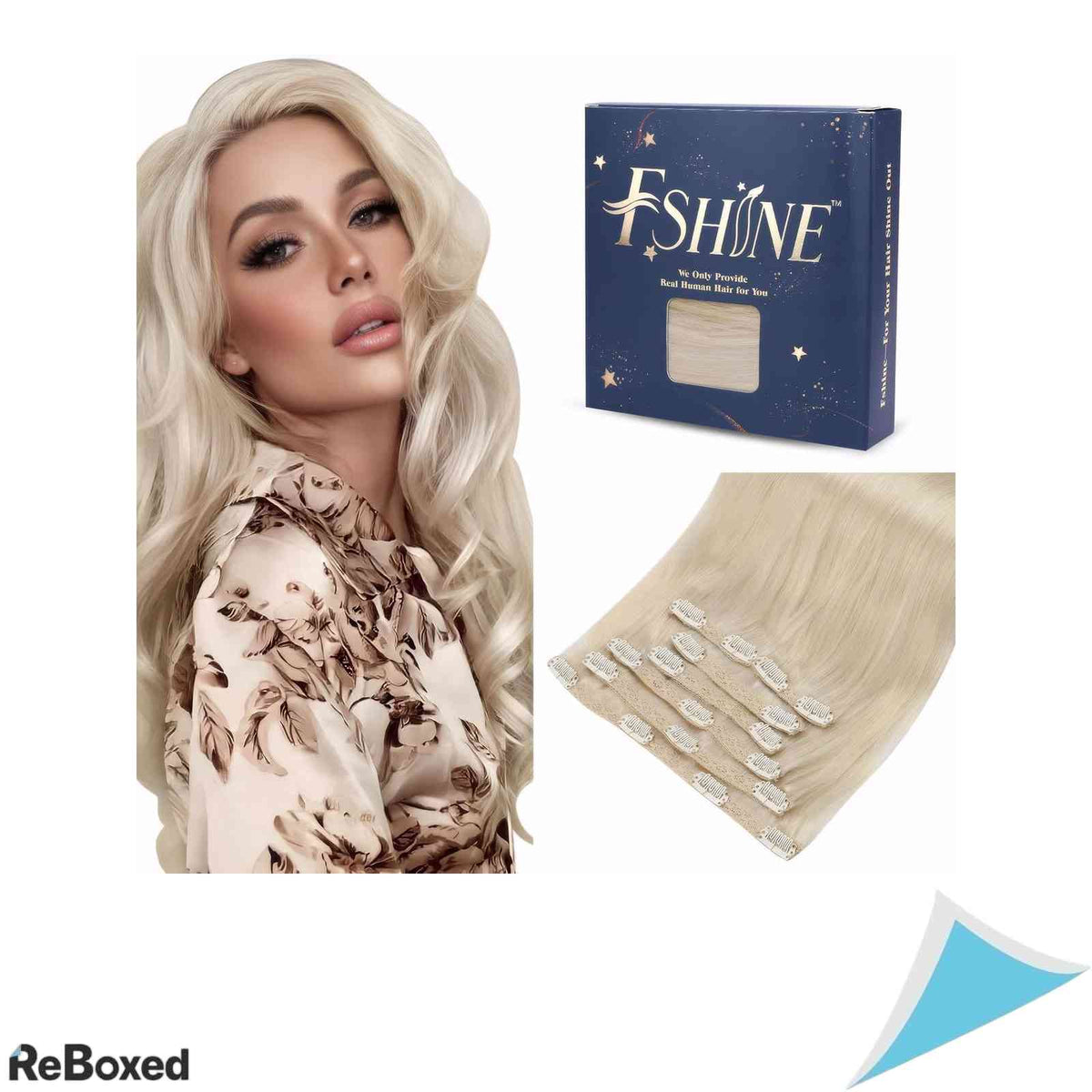 Fshine Extensii de Par Natural Clip-In 60cm 120g 7 Piese Blond Platina Drept Double Weft