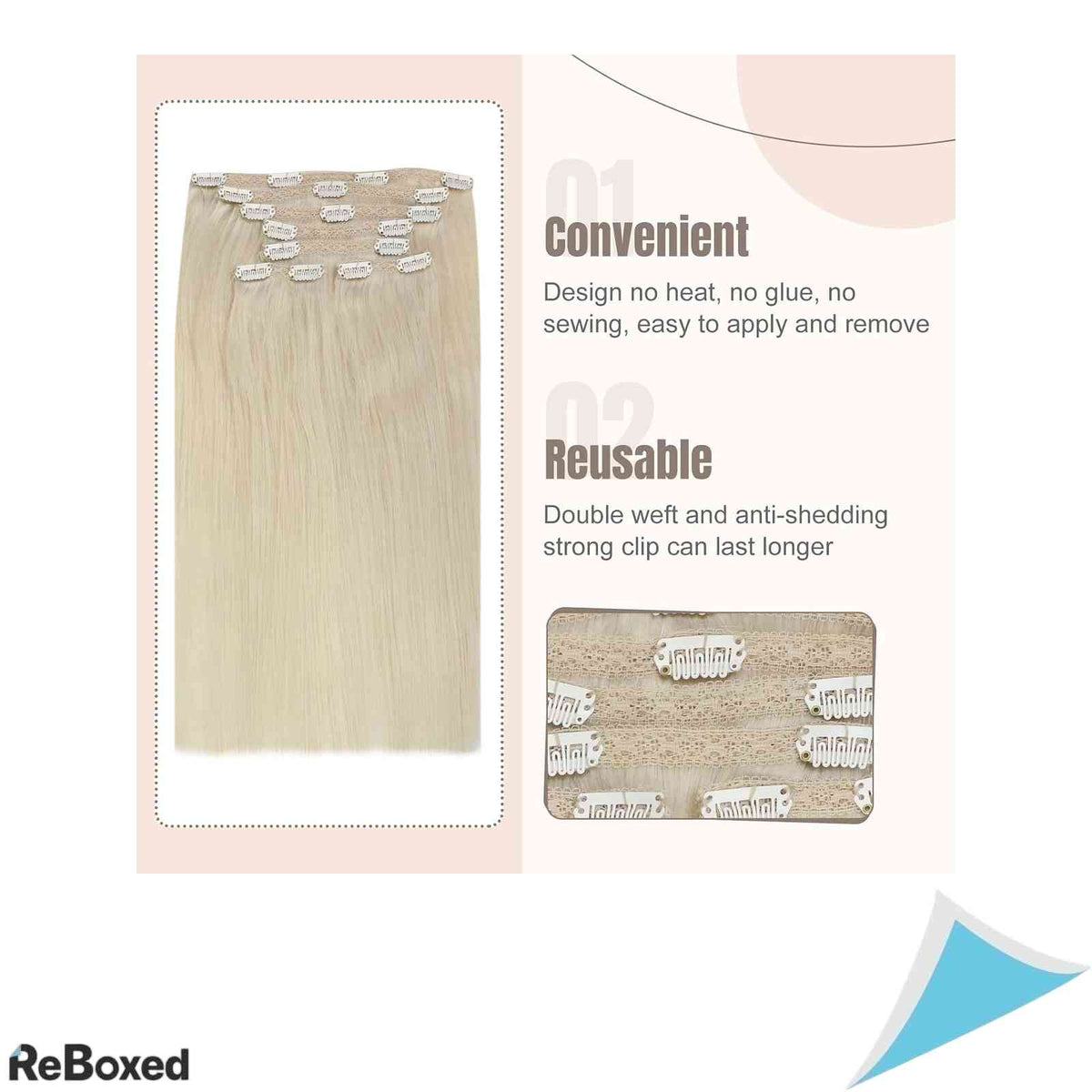 Fshine Extensii de Par Natural Clip-In 60cm 120g 7 Piese Blond Platina Drept Double Weft