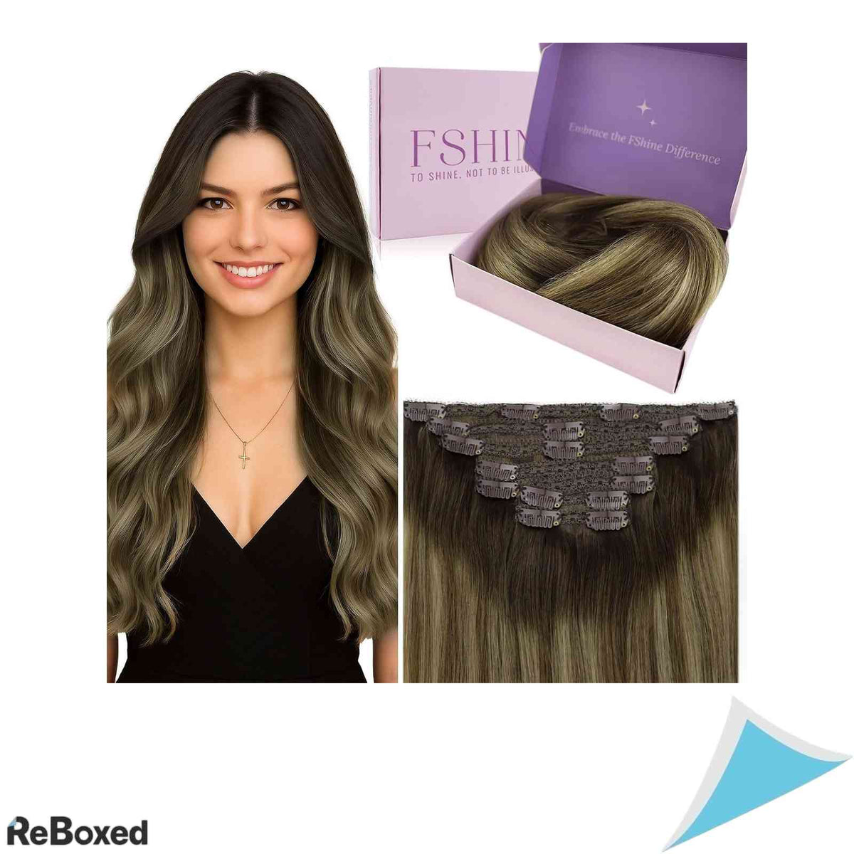 Fshine Extensii de Par Natural Clip-In Balayage Saten Mediu si Blond Platina 45cm 120g 7 Piese #2/3/27