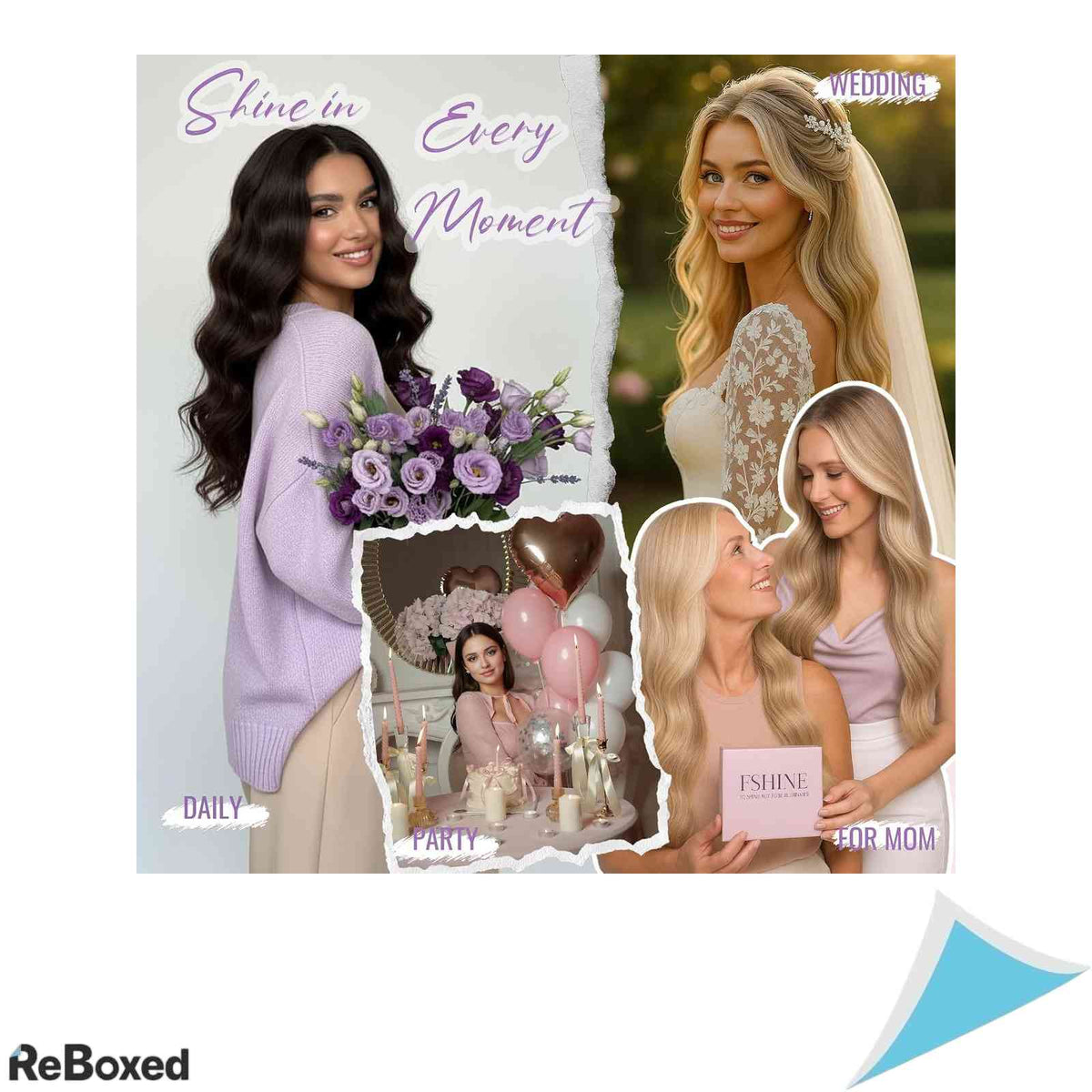 Fshine Extensii de Par Natural Clip-In Balayage Saten Mediu si Blond Platina 45cm 120g 7 Piese #2/3/27
