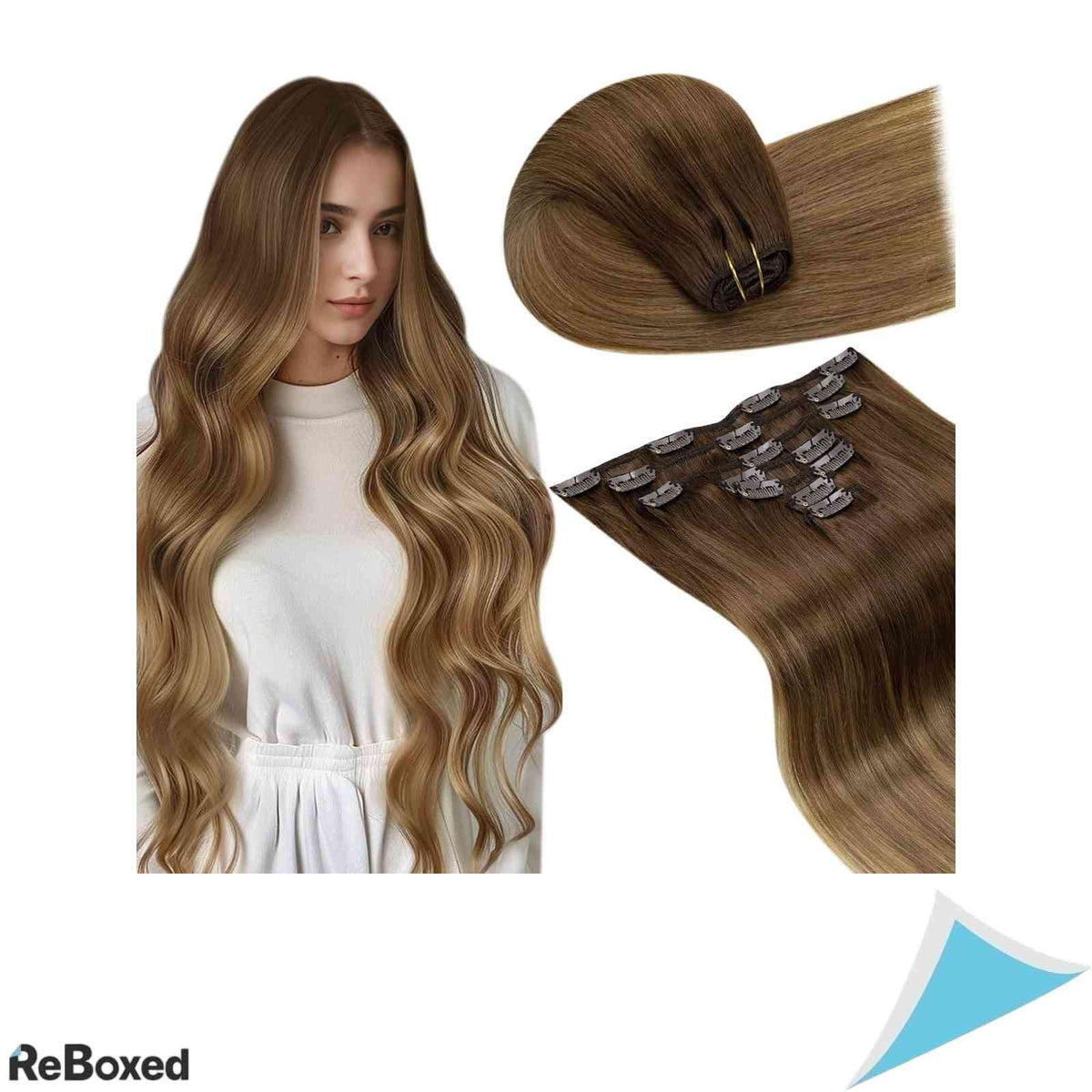 LaaVoo Extensii de Par Natural Clip-In Remy 40cm 105g 7 Piese Balayage Saten si Blond #6/8/14
