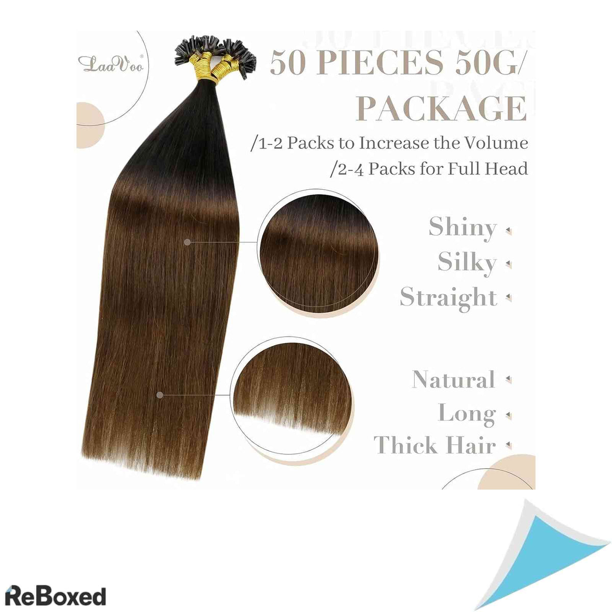 LaaVoo Extensii de Par Natural Keratina U-Tip Remy 40cm 50g 50 Suvite Ombre Negru si Saten Mediu