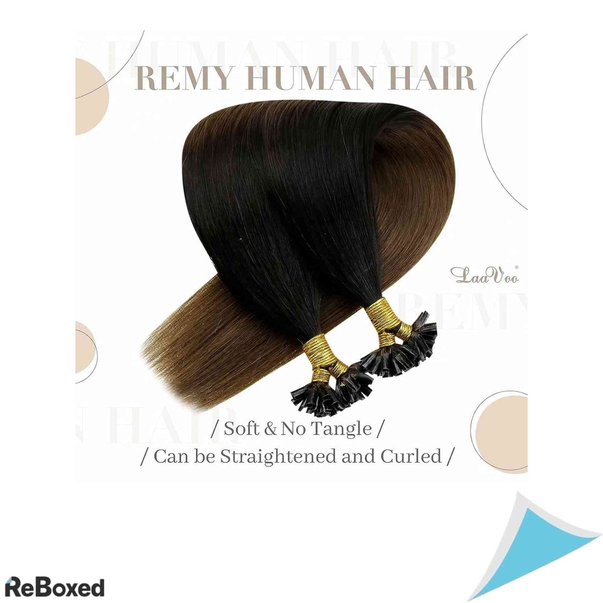 LaaVoo Extensii de Par Natural Keratina U-Tip Remy 40cm 50g 50 Suvite Ombre Negru si Saten Mediu