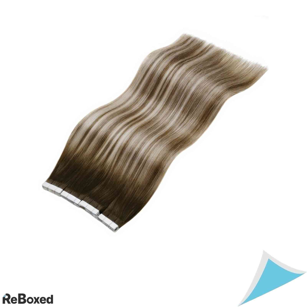 LaaVoo Extensii de Par Natural Tape-In Ombre Balayage 40cm 50g 20 Piese Saten Inchis la Saten Deschis si Blond Deschis
