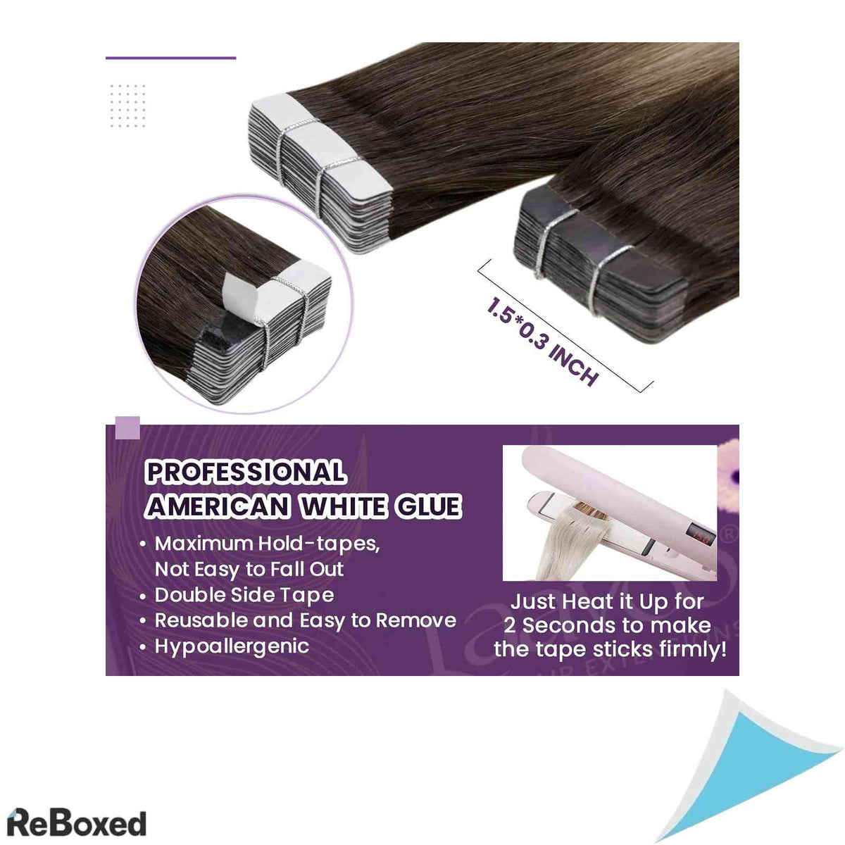 LaaVoo Extensii de Par Natural Tape-In Ombre Balayage 40cm 50g 20 Piese Saten Inchis la Saten Deschis si Blond Deschis