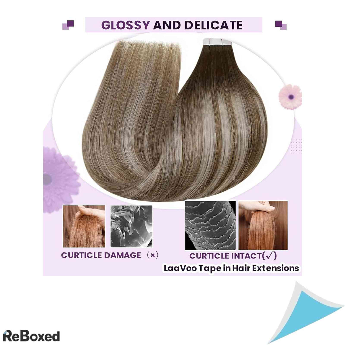 LaaVoo Extensii de Par Natural Tape-In Ombre Balayage 40cm 50g 20 Piese Saten Inchis la Saten Deschis si Blond Deschis