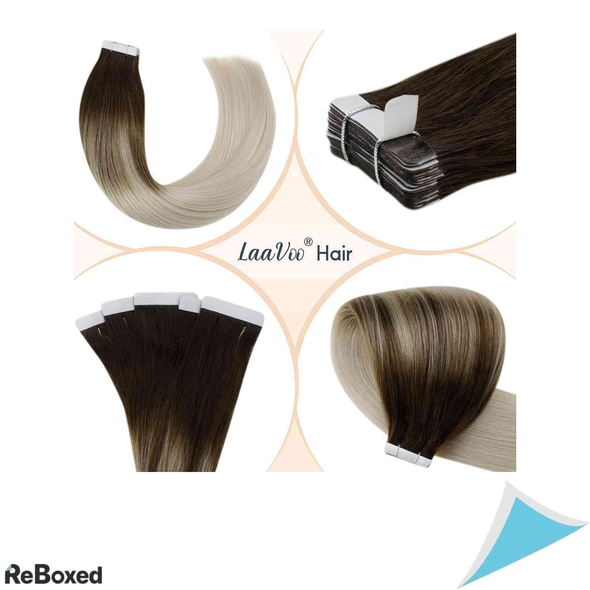 LaaVoo Extensii de Par Natural Tape-In Ombre Saten si Blond Platina 40cm 50g 20 Piese