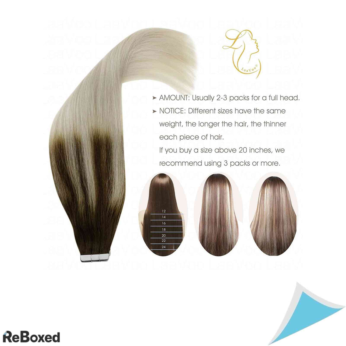 LaaVoo Extensii de Par Natural Tape-In Ombre Saten si Blond Platina 40cm 50g 20 Piese