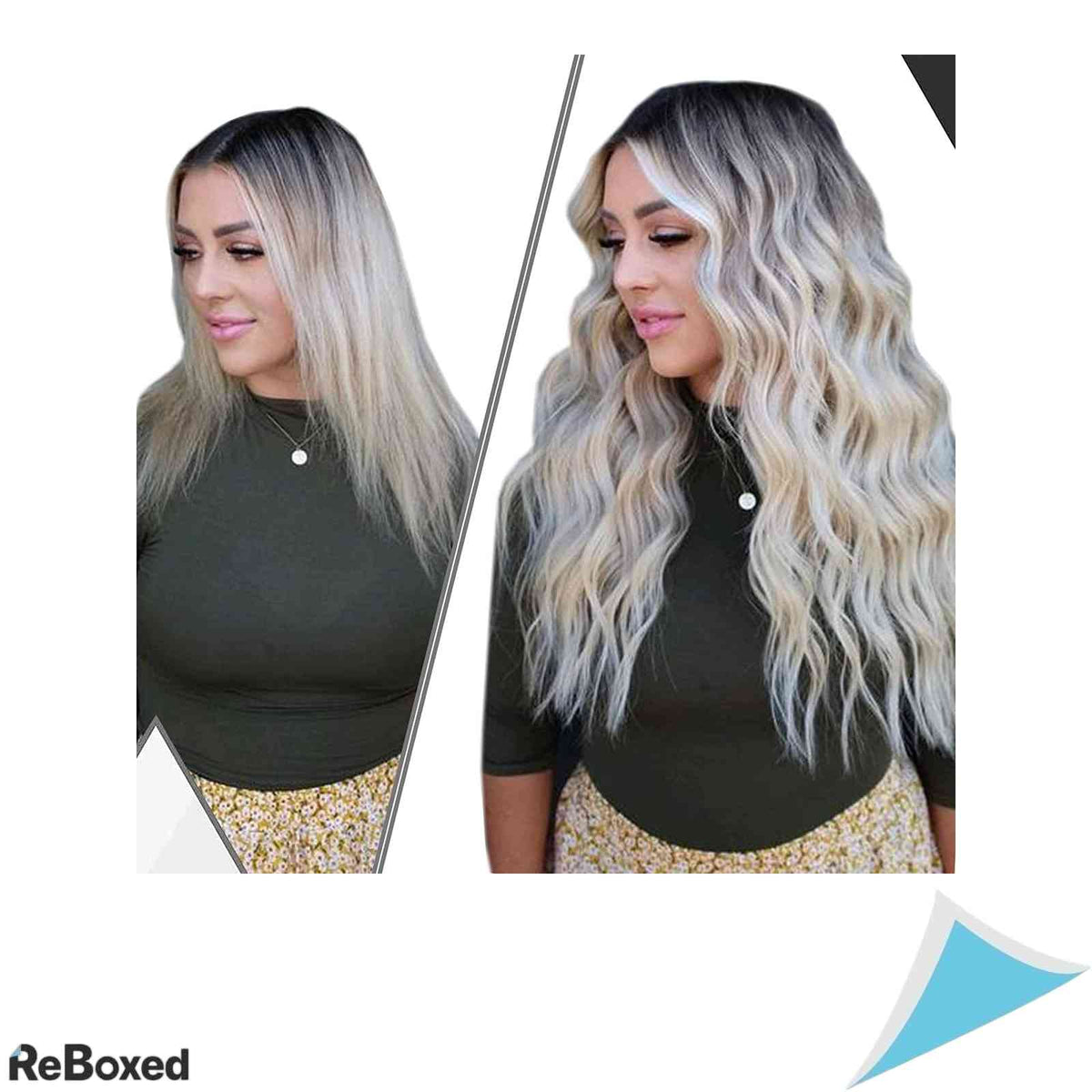 LaaVoo Extensii de Par Natural Tape-In Ombre Saten si Blond Platina 40cm 50g 20 Piese
