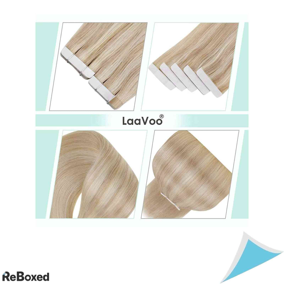 LaaVoo Extensii de Par Natural Tape-In Remy 35cm 50g 20 Piese Blond Cenusiu cu Suvite Blond Deschis
