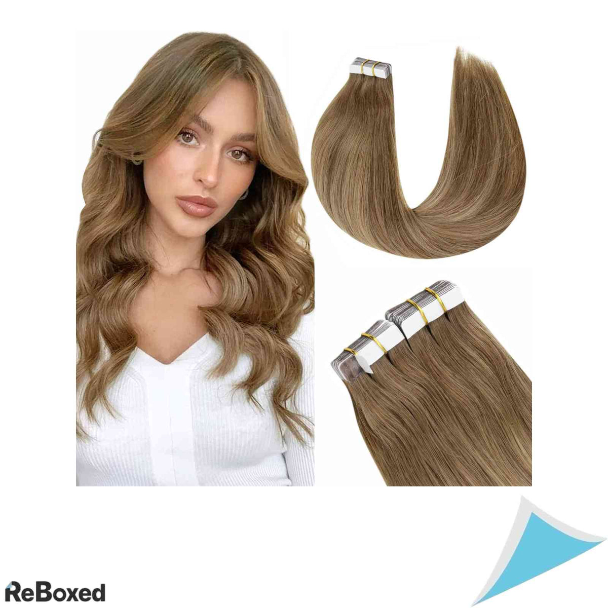 LaaVoo Extensii de Par Natural Tape-In Remy 45cm 50g 20 Piese Balayage Saten Deschis si Blond Cenusiu #8/16/8