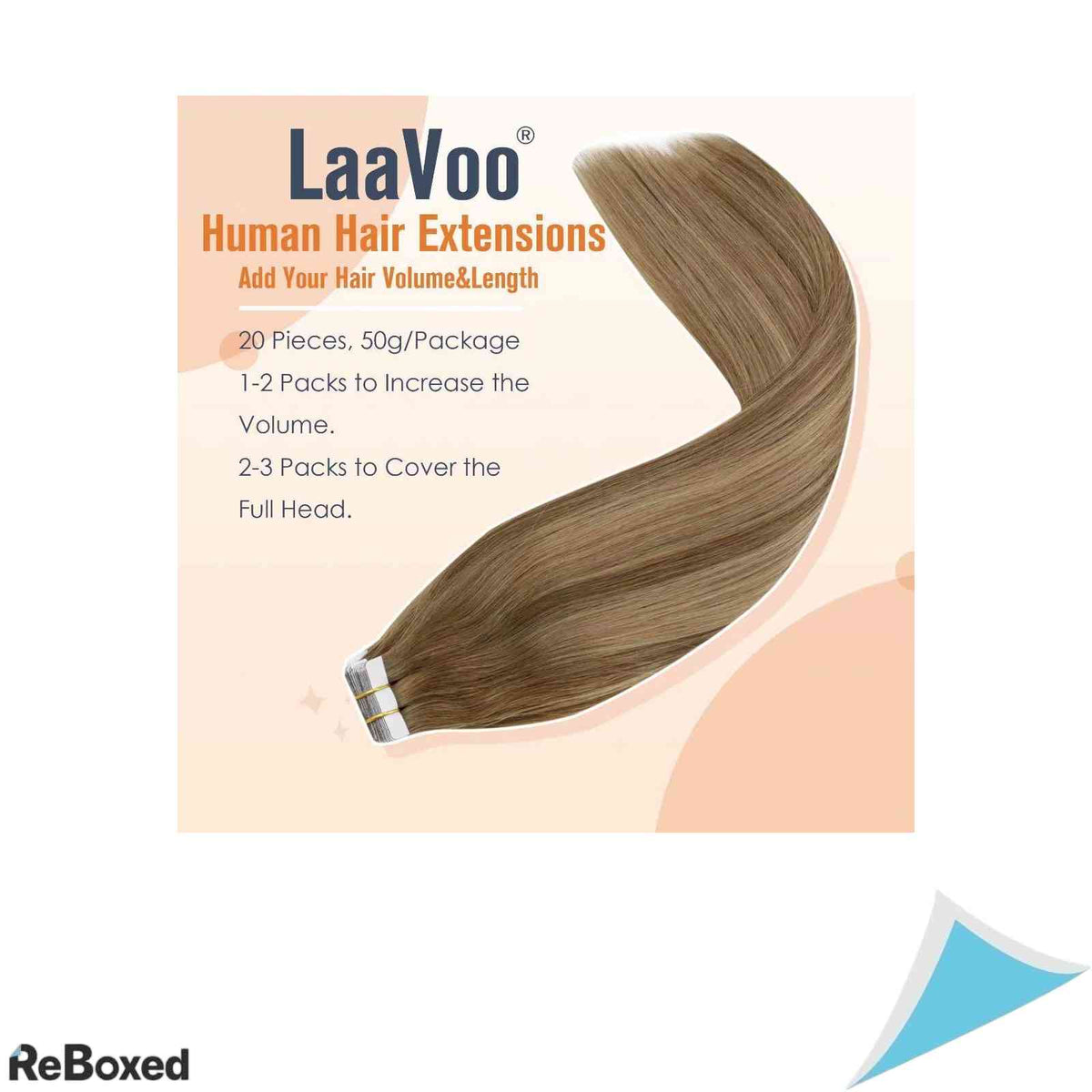 LaaVoo Extensii de Par Natural Tape-In Remy 45cm 50g 20 Piese Balayage Saten Deschis si Blond Cenusiu #8/16/8