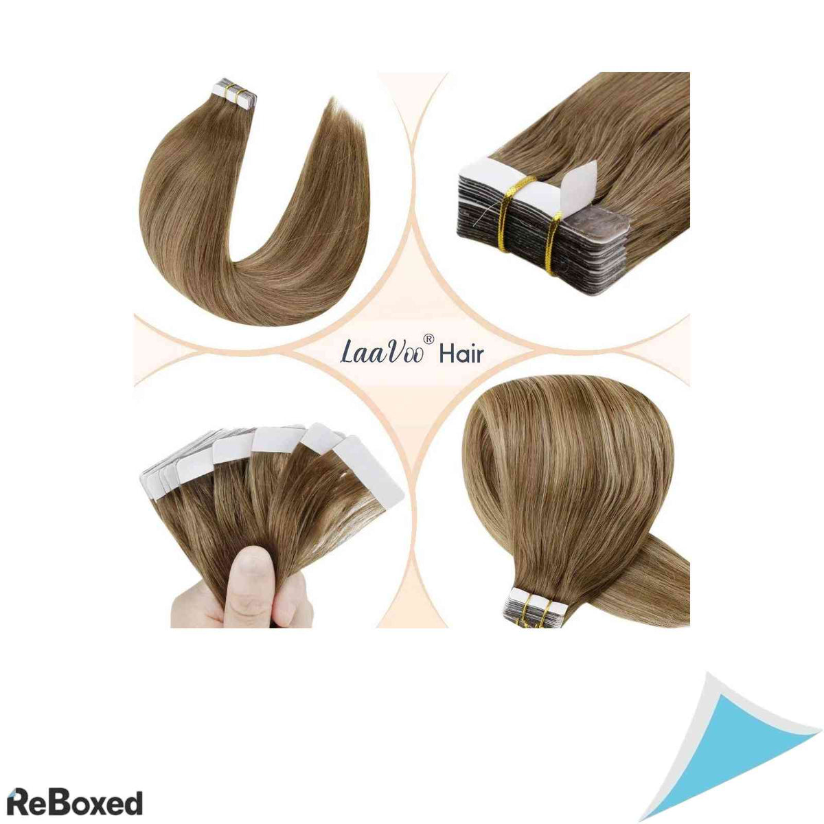 LaaVoo Extensii de Par Natural Tape-In Remy 45cm 50g 20 Piese Balayage Saten Deschis si Blond Cenusiu #8/16/8