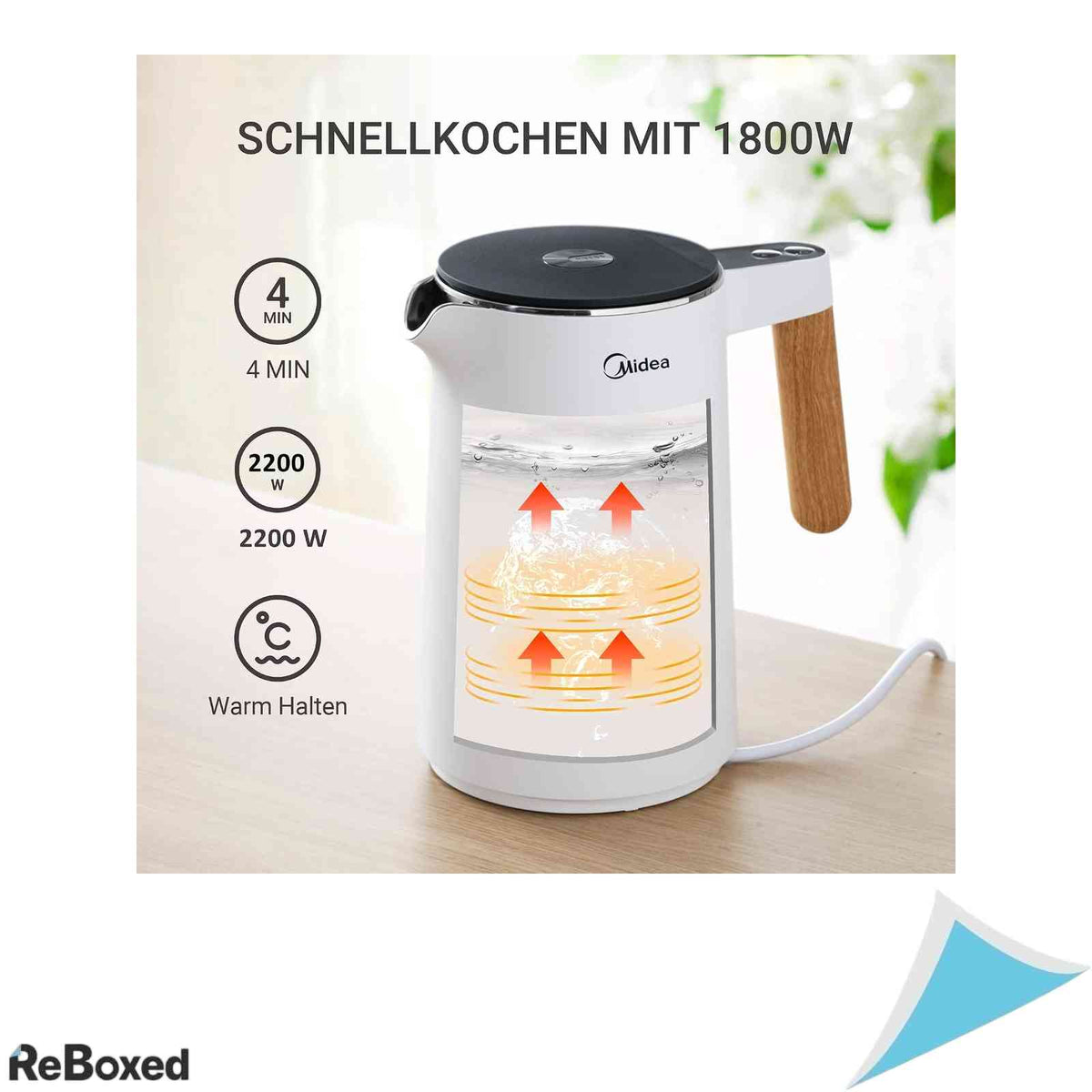 Fierbator de Apa Midea Midea Stainless Steel Kettle 1.5L 2200W Control Temperatura 45-100C Inox Alb