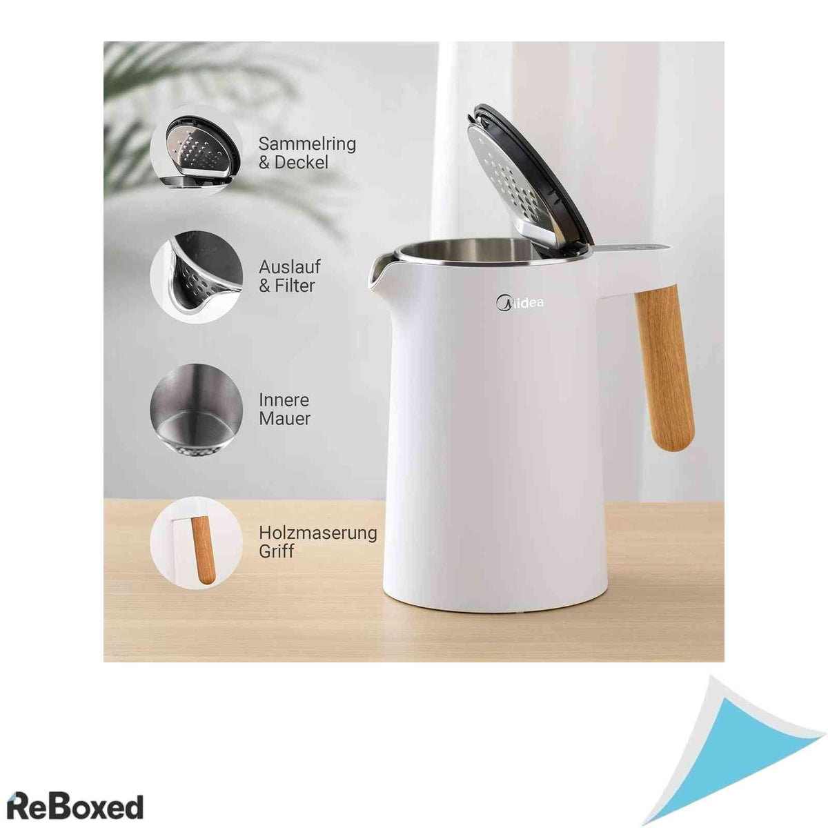 Fierbator de Apa Midea Midea Stainless Steel Kettle 1.5L 2200W Control Temperatura 45-100C Inox Alb
