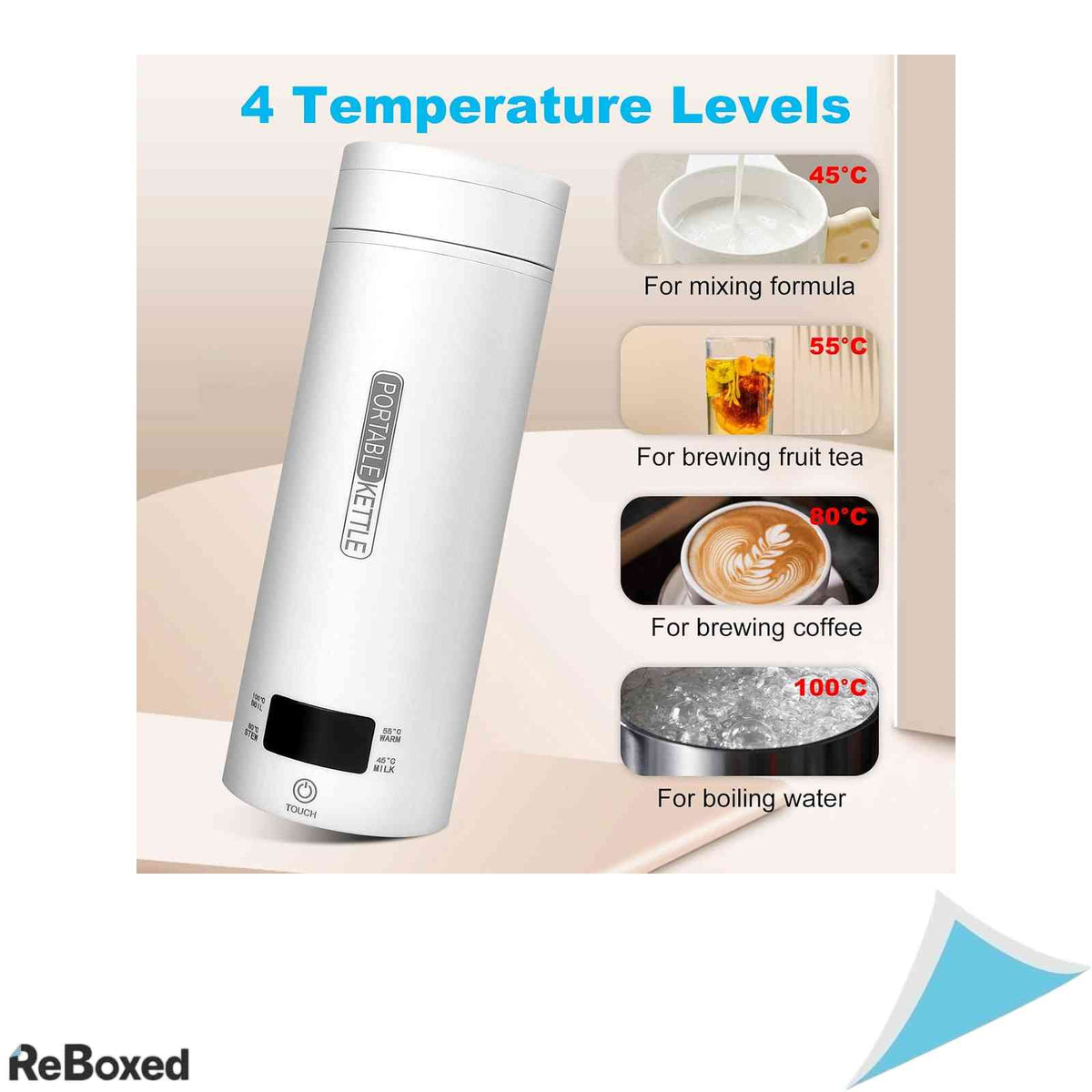 Fierbator electric portabil NVIYAM 500 ml din otel inoxidabil cu 4 trepte de temperatura, alb