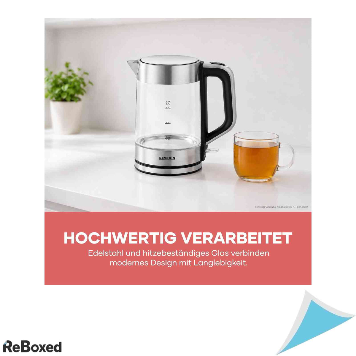 Fierbator Electric Severin WK 3420 Sticla si Inox Capacitate 1.7L Putere 2200W Filtru Anti-Calcar Baza Rotativa 360 Grade Argintiu Transparent